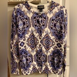 Lands' End Women's Cardigan Sweater Supima Cotton Boho Medallion NWT - L/P